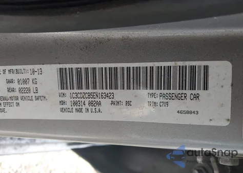 2014 Dodge Avenger Sxt из США, поврежденный, VIN 1C3CDZCB5EN163423